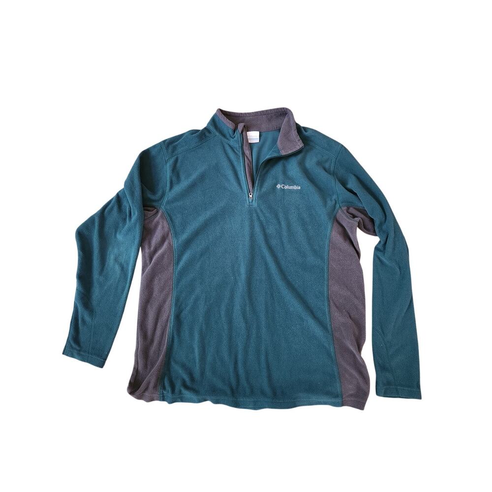 Columbia Sportswear men's Large Green Gray 1/4 Zip Fleece Pullover Jacket